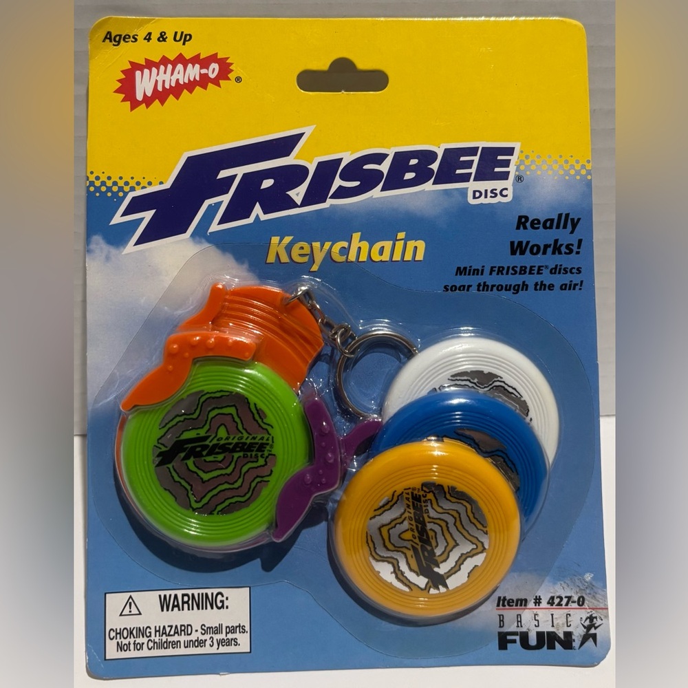 Vintage New Sealed Frisbee Disc Keychain Set - Orange, Blue, White